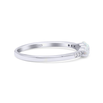 Petite Dainty Three Stone Thumb Ring Round Statement Fashion Ring Lab Created White Opal 925 Sterling Silver